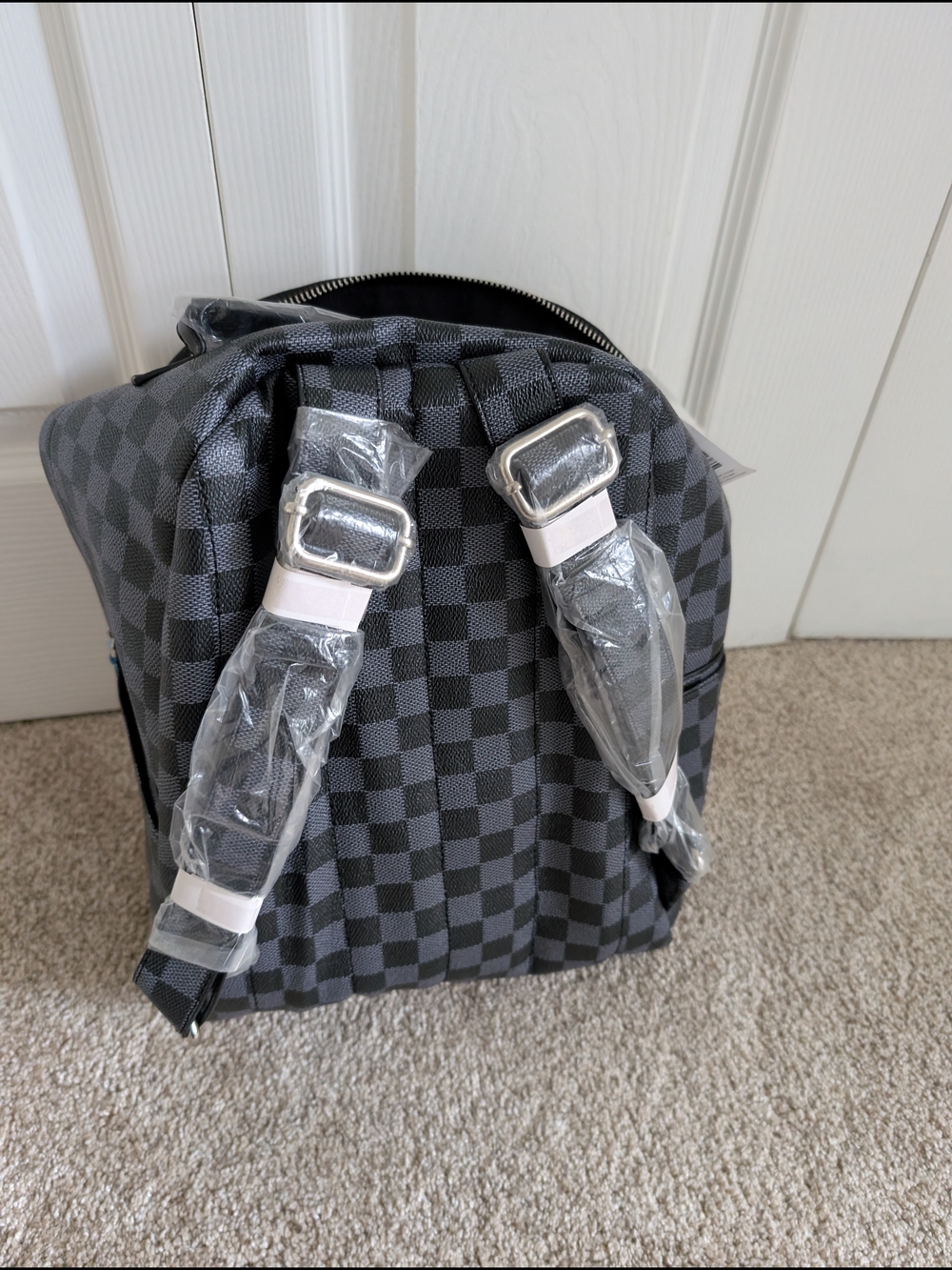 Checkerboard Black Gray Backpack - Picture 4 of 4
